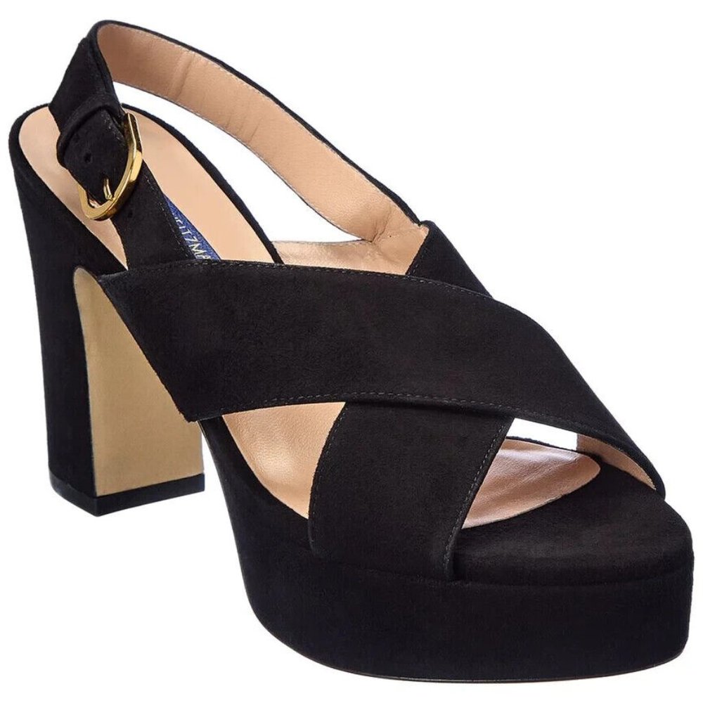 $500 STUART WEITZMAN Jerry Suede Sandal Black CRISS CROSS PLATFORM 5 (TC17)